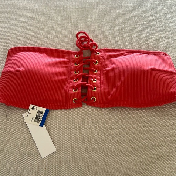 Hula Honey BERRY JAM Rhythm Rib Lace-up Bandeau Bikini Swim Top, US X-Large - Picture 3 of 4